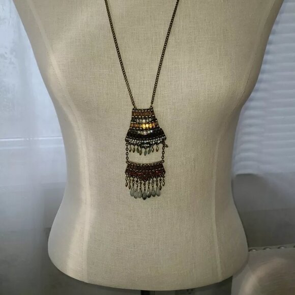 28" Capwell bronze colored chain 4.5" rhinestone pendant rust amber color N2 - Picture 4 of 4